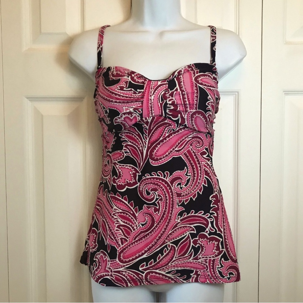 Croft & Barrow Black Pink Paisley Swim Tankini Top